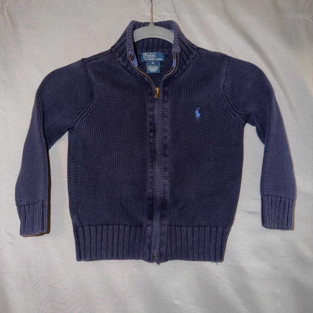 Kids vintage Polo Ralph Lauren navy blue cotton knit zip up